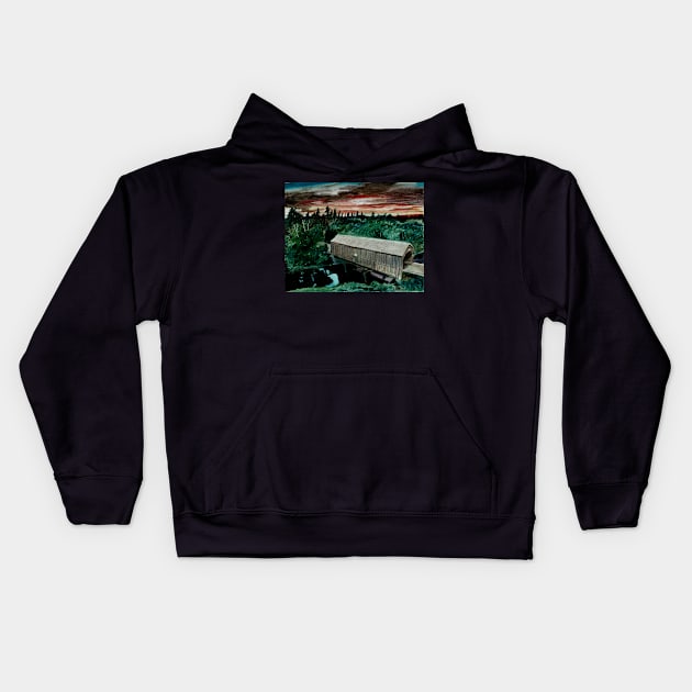 Budd Covered Bridge Kids Hoodie by DureallFineArt